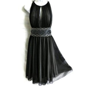 JS Boutique Dress Cocktail Embellished Fit Flare Beaded Bodice Bra Zip Back 6